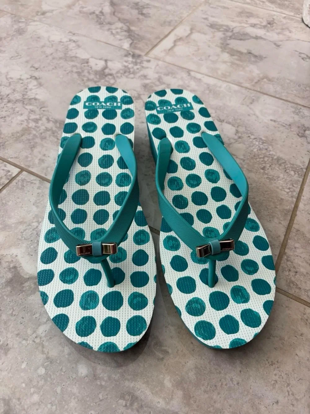 Coach Teal Polka Dot Flip Flop Sandals